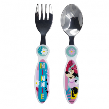 Accesorii hranire - Set 2 tacamuri, furculita si lingura pentru copii Minnie Mouse, Being More Minnie 15.5 cm