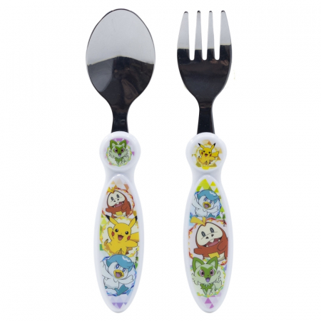 Articole hranire bebelusi - Set 2 tacamuri, furculita si lingura pentru copii Pokemon 15.5 cm