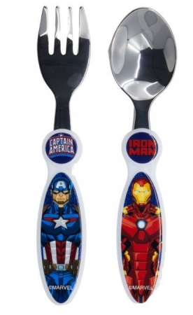 Articole hranire bebelusi - Set 2 tacamuri, furculita si lingura pentru copii Avengers 15.5 cm