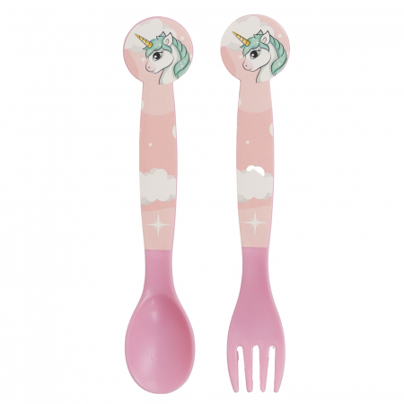 Articole hranire bebelusi - Set 2 tacamuri plastic Unicorn Rainbow