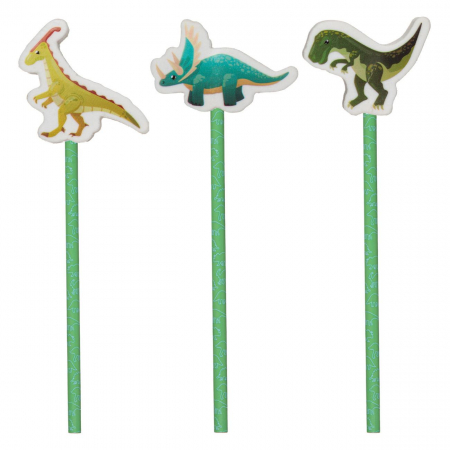 Totul pentru scoala - Set 3 creioane cu radiera Dinozaur