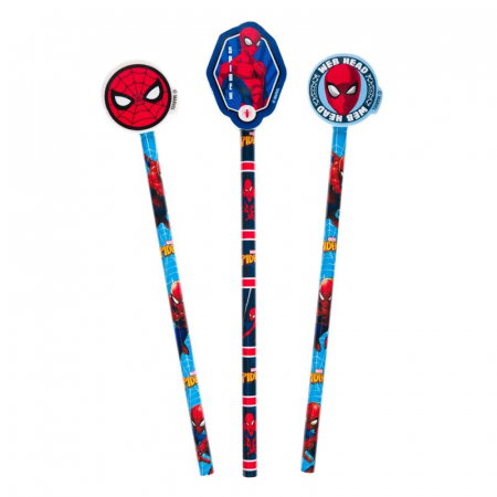 Rechizite si papetarie - Set 3 creioane cu radiera Spiderman