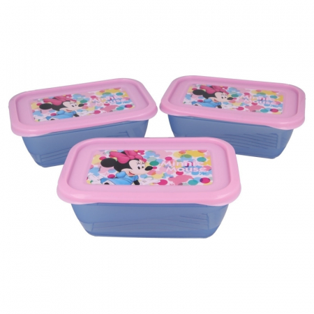 Articole hranire bebelusi - Set 3 cutii cu capac forma dreptunghiulara Minnie Mouse