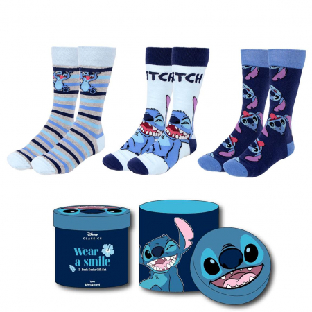 Imbracaminte si incaltaminte copii - Set 3 perechi sosete lungi in cutie cadou, Happy Lilo & Stitch