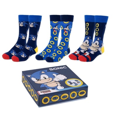 Sosete barbati - Set 3 perechi sosete lungi in cutie cadou, Sonic