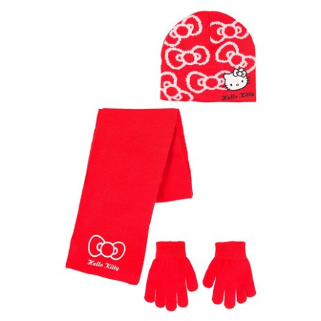 Sepci si caciuli copii - Set 3 piese pentru fete, caciula, fular si manusi Hello Kitty