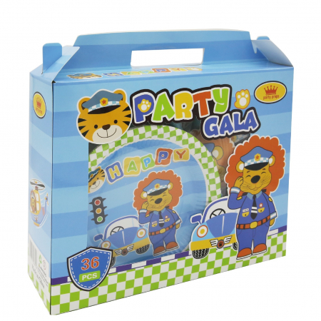 Vesela pentru petrecere - Set 36 accesorii pentru petrecerea copiilor, 6 piese, tematica Leu