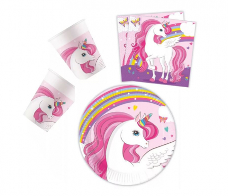 Vesela pentru petrecere - Set 36 accesorii pentru petrecerea copiilor, tematica Unicorn Rainbow