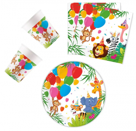 Vesela pentru petrecere - Set 36 accesorii pentru petrecerea copiilor, Animale din Jungla