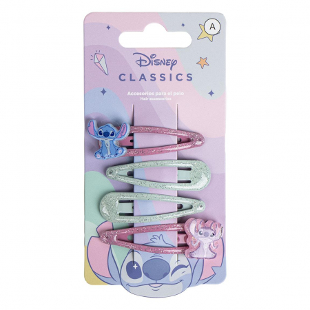 Cadouri si accesorii diverse - Set 4 agrafe cu sclipici Angel & Stitch ,  Lilo & Stitch