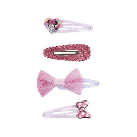 Accesorii par - Set 4 agrafe cu sclipici si fundita Minnie Mouse Disney
