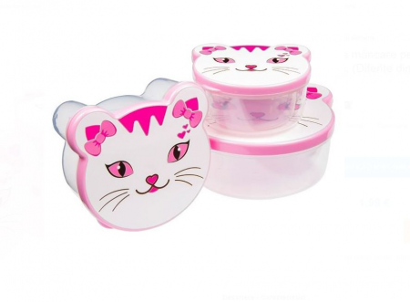 Articole hranire bebelusi - Set 4 cutii cu capac forma cap pisica