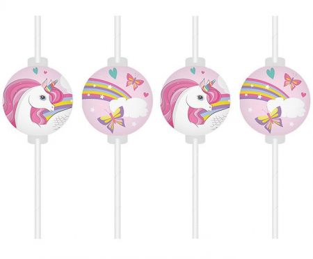 Vesela pentru petrecere - Set 4 paie de hartie Unicorn Rainbow