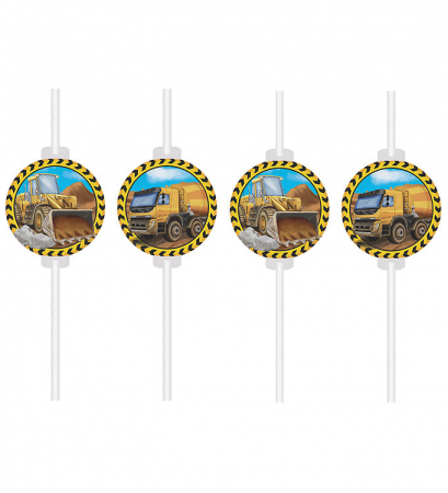 Vesela pentru petrecere - Set 4 paie de hartie Vehicule de Contructii