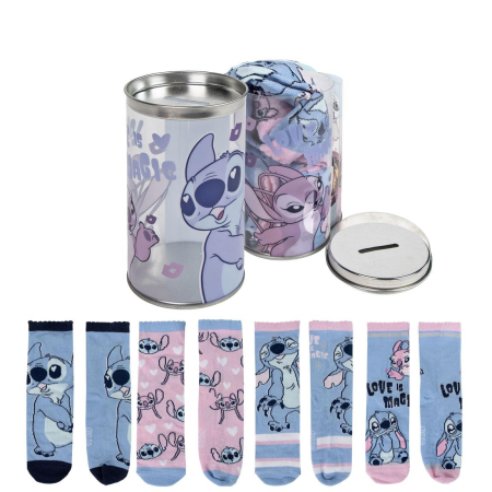 Sosete si dresuri copii - Set 4 perechi sosete groase intr-o pusculita cadou, Lilo si Stitch