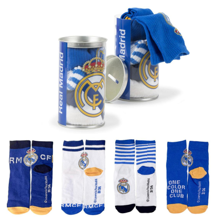 Imbracaminte si incaltaminte copii - Set 4 perechi sosete groase intr-o pusculita cadou, Real Madrid