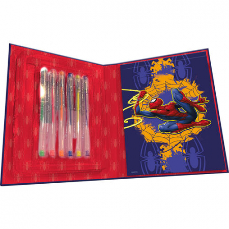 Set 6 Pixuri cu gel, 4 pagini de colorat si bloc notes Spiderman [1]