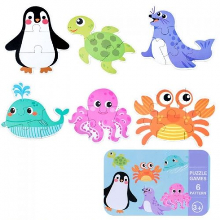 Puzzle-uri pentru copii - Set 6 puzzle Duo in cutiuta metalica