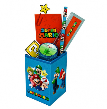 Rechizite si papetarie - Set 7 rechizite Super Mario, metalic, 24.5x14x7 cm