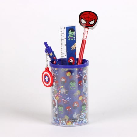 Rechizite si papetarie - Set 5 rechizite Marvel Avengers cu suport  24.5x14x7 cm