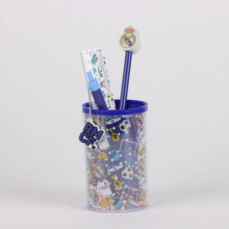 Rechizite si papetarie - Set 5 rechizite Real Madrid cu suport  24.5x14x7 cm