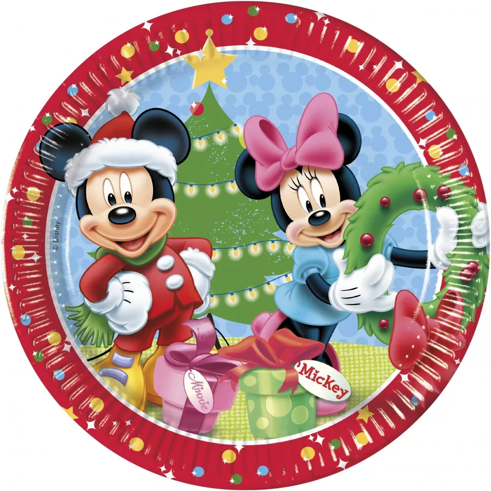 Vesela pentru petrecere - Set 8 farfurii din carton Mickey&Minnie, Craciun 23 cm