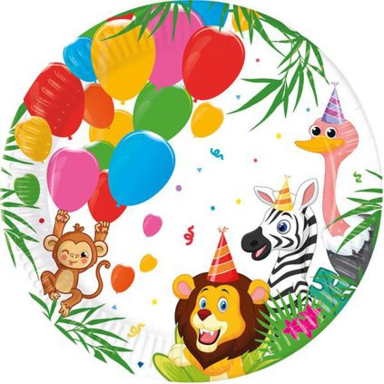 Vesela pentru petrecere - Set 8 farfurii Jungle Balloons, 23 cm