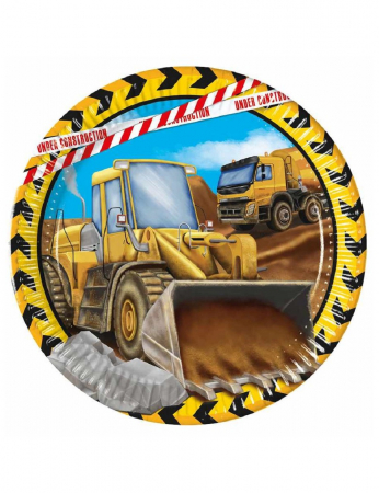 Vesela pentru petrecere - Set 8 farfurii Utilaje Constructii, 23 cm