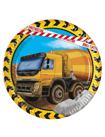 Vesela pentru petrecere - Set 8 farfurii Utilaje Constructii - Betoniera, 20 cm