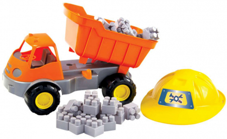 Joaca si timp liber - Set basculanta cu casca si blocuri constructii 32 x 26 x 18 cm portocaliu/galben