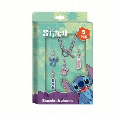 Cadouri si accesorii diverse - Set bratara metalica cu pandantive Stitch 5 elemente