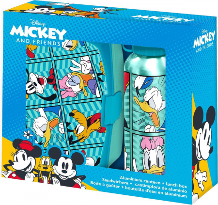 Articole hranire bebelusi - Set cutie sandwich si sticla apa din aluminiu 500ml Mickey Mouse Wild Flower