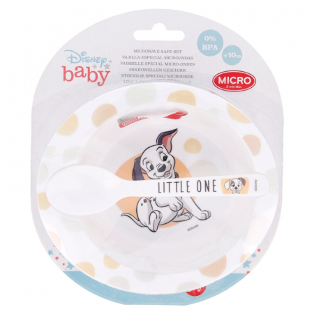 Articole hranire bebelusi - Set mic dejun 2 piese, castron si lingurita, 101 Dalmatieni Baby