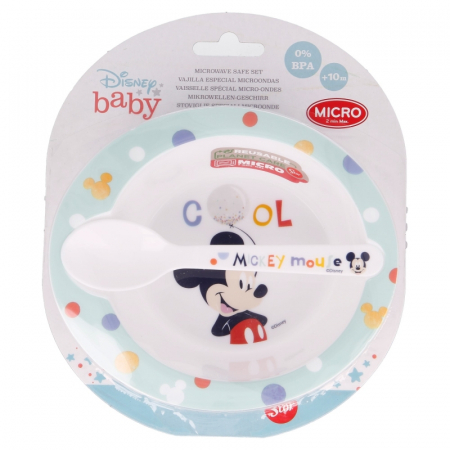 Articole hranire bebelusi - Set mic dejun 2 piese, castron si lingurita, Mickey Mouse Baby