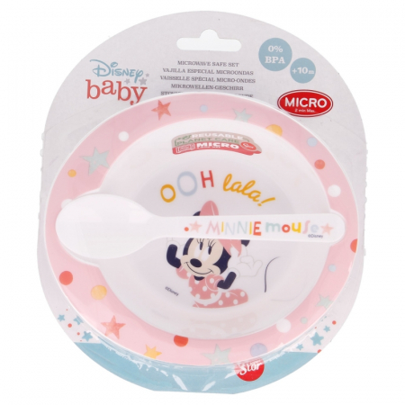Accesorii hranire - Set mic dejun 2 piese, castron si lingurita, Minnie Mouse Baby