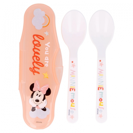 Accesorii hranire - Set mic dejun 2 tacamuri plastic si cutie depozitare travel Minnie Mouse