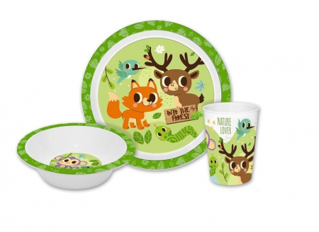Cani, pahare si accesorii bebe - Set mic dejun melamina 3 piese Into The Forrest