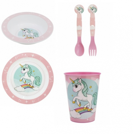 Cani, pahare si accesorii bebe - Set mic dejun Unicorn Rainbow 4 piese