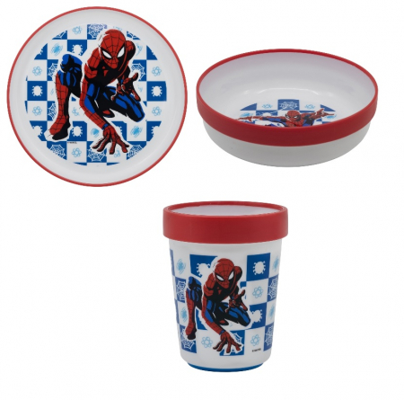 Cani, pahare si accesorii bebe - Set mic dejun plastic 3 piese,antiderapant, Spiderman Midnight Flyer