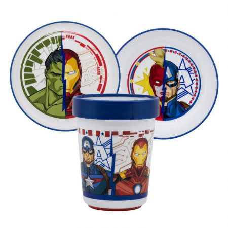 Cani, pahare si accesorii bebe - Set mic dejun plastic 3 piese antiderapant, Heraldic Army Avengers