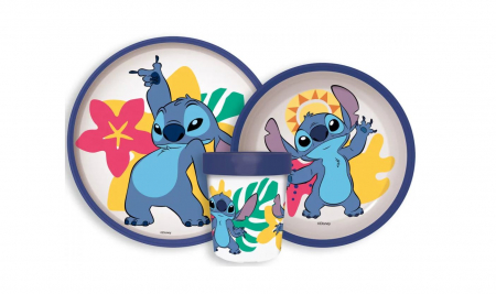 Accesorii hranire - Set mic dejun plastic 3 piese,antiderapant, Lilo & Stitch