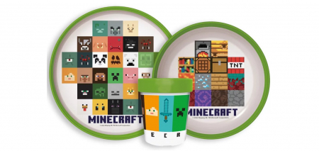 Cani, pahare si accesorii bebe - Set mic dejun plastic 3 piese,antiderapant, Minecraft