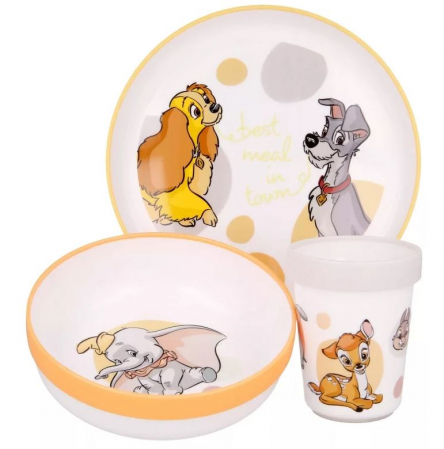 Cani, pahare si accesorii bebe - Set mic dejun plastic 3 piese,antiderapant, Disney Classic