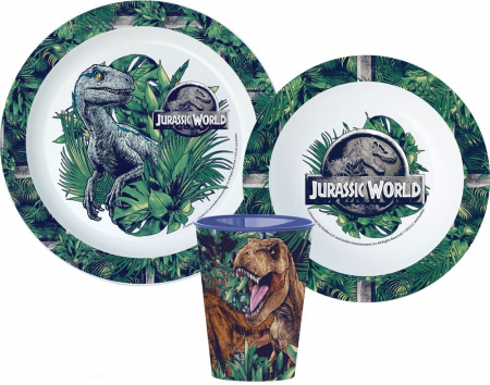 Cani, pahare si accesorii bebe - Set mic dejun plastic 3 piese Jurassic World