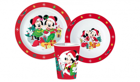 Accesorii hranire - Set mic dejun plastic 3 piese Mickey Mouse Christmas