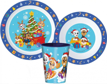 Cani, pahare si accesorii bebe - Set mic dejun plastic 3 piese Paw Patrol Christmas