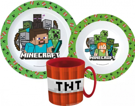 Articole hranire bebelusi - Set mic dejun plastic cu cana Minecraft Creeper