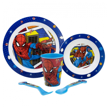 Articole hranire bebelusi - Set mic dejun platic, 5 piese Spiderman Midnight Flyer