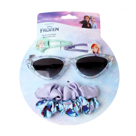 Accesorii imbracaminte copii - Set Ochelari soare si 4 accesorii par cu sclipici Frozen Disney
