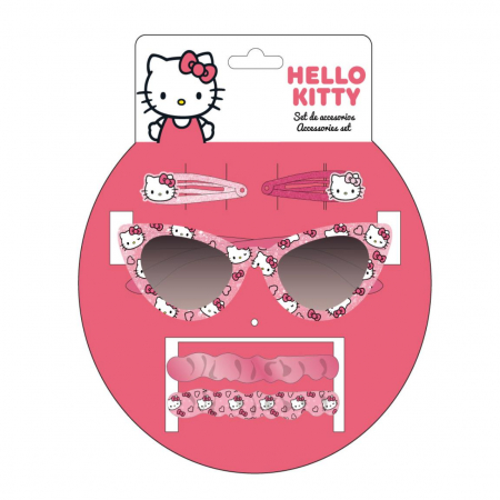 Accesorii imbracaminte copii - Set Ochelari soare si 4 accesorii par Hello Kitty